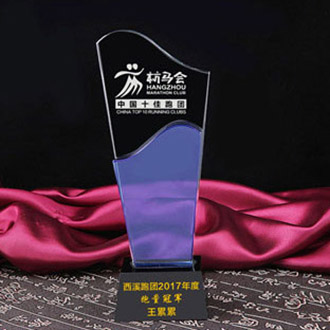 双凹蓝白片水晶奖杯
